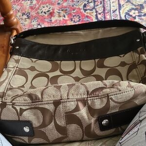 Coach Tan and Black Signature Shoulder Bag